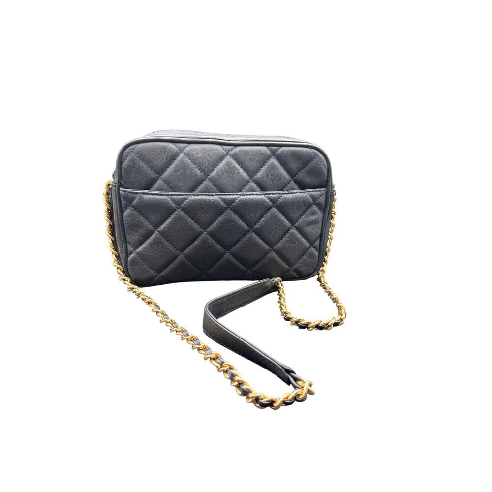 Lord & Taylor Quilted Leather Shoulder Bag Blue Chain Strap